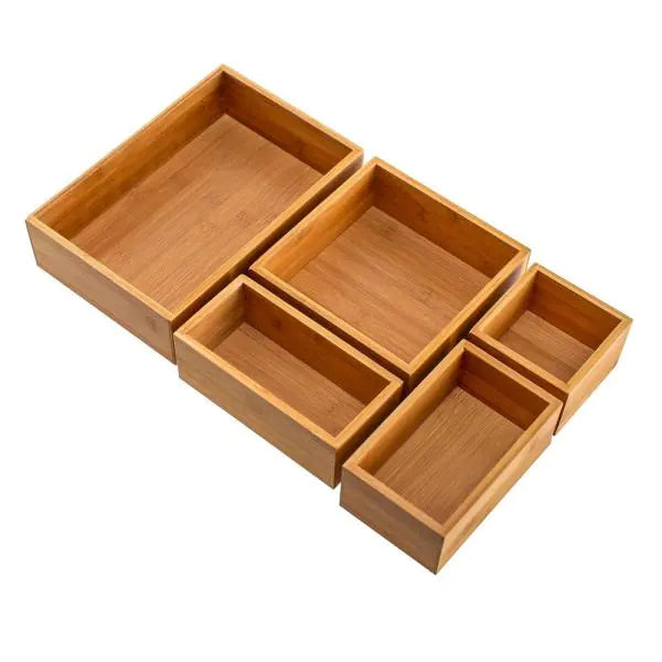 Bamboo Slotted Storage Organizer Bin Wooden Crate for Kitchen